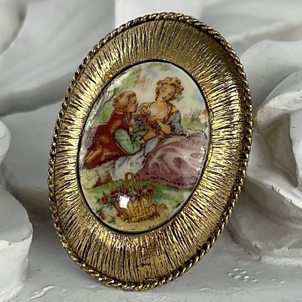 Vintage French Ceramic Painted Brooch